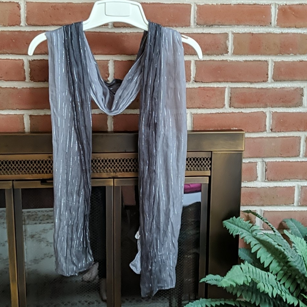 Grey Ombre And Metallic Striped Scarf